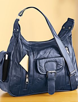 Pagen Patchwork-Ledertasche blau