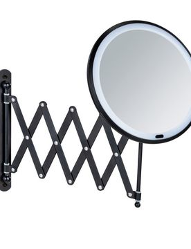 LED Teleskop-Wandspiegel Barona Schwarz, Mit Touch-Funktion