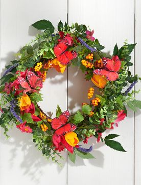 Türkranz Frühling mit Tulpen & Schmetterlingen