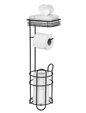 Toilettenpapierhalter mit Ablage & Ersatzrollenhalter Schwarz