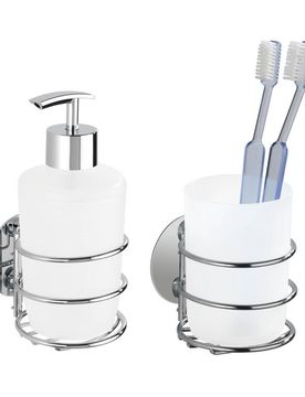 Turbo-Loc® Set: Seifenspender & Zahnputzbecher, weiß satiniert