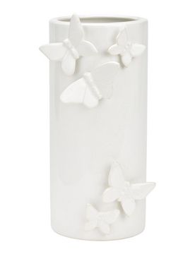 Vase mit 3D Schmetterling Dekor aus Keramik Weiß