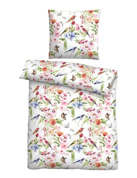 Baumwoll-Satin Bettwäsche Birdie weiß, 1x 155x220 cm + 1x 80x80 cm