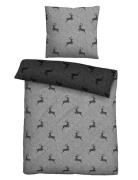 Baumwoll-Satin Bettwäsche Hirsch sturmgrau, 135x200 cm + 80x80 cm
