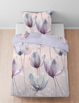 Baumwoll-Satin Bettwäsche TULPE flieder, 1x 155x220 cm + 1x 80x80 cm
