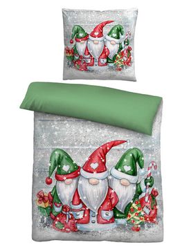 Feinbiber Bettwäsche Wichtel sturmgrau, 155x220 cm + 80x80 cm