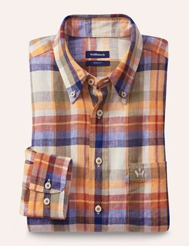 Pures Leinen Hemd, Regular Fit#noch offen: Größenlauf, Farbe Orange, 47/48, 100% Leinen Kent-Kragen Button-down Herren
