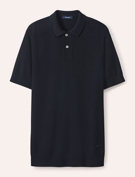 Strickpolo Klimastruktur, normale Größen, Farbe Blau, 62/64, Baumwolle mit kühlendem Leinen angesagter Strukturstrick Herren