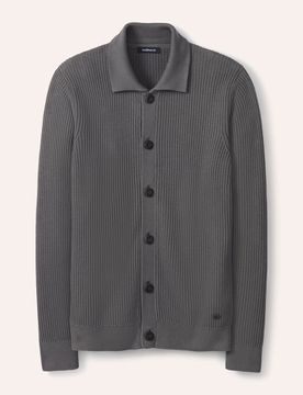Gerippter Polo-Cardigan, normale Größen, Farbe Grau, 52, reine Baumwolle moderner Patentstrick Herren