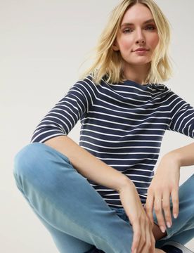 Ringelshirt la Ville, , Farbe Blau, 40, garngefärbter Ringel langlebig Damen