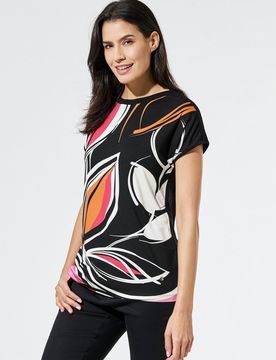 Viskoseshirt Abstract Flower, normale Größen, Farbe Schwarz, 44, angenehmer Viskosemix elastisch bequem Damen