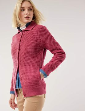Merino-Strickjacke Waffelstruktur, normale Größen, Farbe Orange, 46, softer Merinomix leicht und doch warm Damen