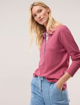 Poloshirt Strukturmuster, normale Größen, Farbe Pink, 50, lebendiges Strukturmuster weiche Modalmischung Damen