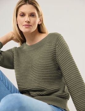 Pullover aus Bändchengarn, normale Größen, Farbe Grün, 50, weicher Baumwollmix hochwertiges Bändchengarn Damen