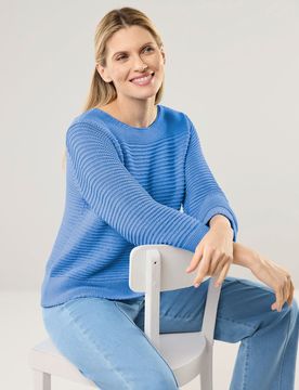 Pullover aus Bändchengarn, normale Größen, Farbe Blau, 40, weicher Baumwollmix hochwertiges Bändchengarn Damen