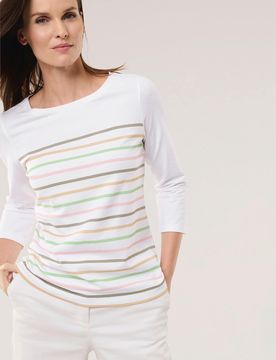 Ringelshirt-Softcotton, normale Größen, Farbe Weiß, 38, hautsympathische Baumwolle raffiniertes Streifendessin Damen