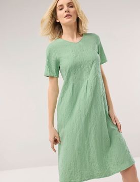 Jacquardkleid, normale Größen, Farbe Grün, 52, leicht und luftig aufwendiges Jacquardmuster Damen