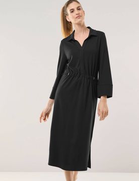Midi Jerseykleid, normale Größen, Farbe Schwarz, 48, weich und leicht figurschmeichelnd Damen