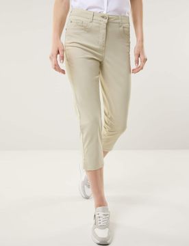 Baumwoll-Capri Supersoft, Regular Fit#normale Größen#Kurzgrößen, Farbe Beige, 21, modische Capri-Länge Powerstretch-Qualität Damen