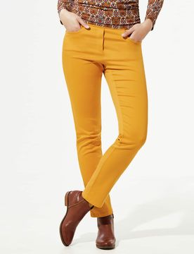 Thermo-Extraglatt Baumwollhose, Regular Fit#normale Größen#Kurzgrößen, Farbe Gelb, 48, mit Thermo-Jerseyfutter mit Schmetterlings-Stickerei Damen