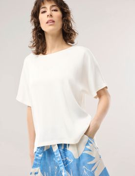 Blusenshirt aus Satin, noch offen: Filter Passform#noch offen: Größenlauf, Farbe Weiß, 36, weichfließend atmungsaktiv Damen
