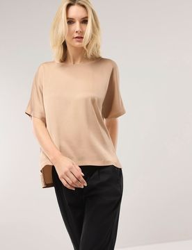 Blusenshirt aus Satin, noch offen: Filter Passform#noch offen: Größenlauf, Farbe Beige, 48, weichfließend atmungsaktiv Damen
