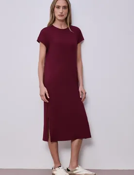 Midi-Kleid aus Jersey in Rippstruktur female Rot