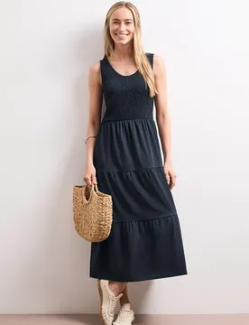 Midi-Kleid mit Smok-Oberteil female Blau