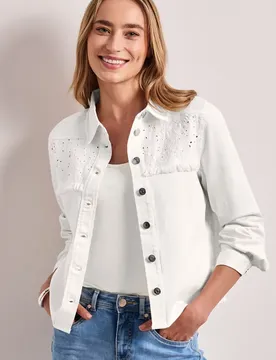 Jeansjacke mit Knopfleiste und Stickerei female Beige