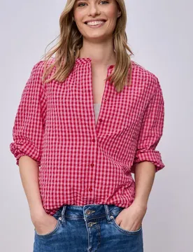 Bluse mit Rundhals und Karomuster female Rot