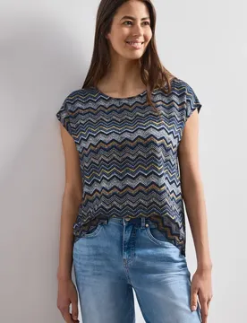 Dropped Shoulder Blusenshirt mit Rundhals female Blau
