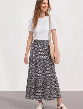 Maxi-Rock mit Volants und Print female Beige