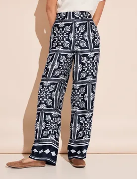 Satin Print Hose female Blau