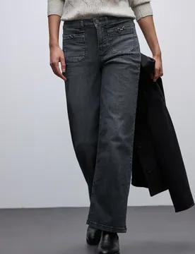 Wide Leg Jeans female Grau