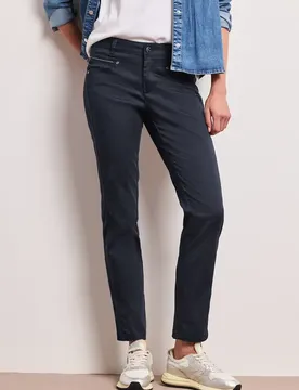 Mid Waist Slim Leg Hose im Satin-Look Blau