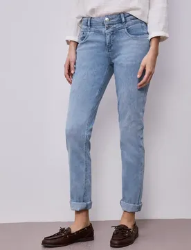 Mid Waist Slim Leg Jeans mit Turn-Up female Blau