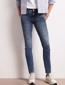 Mid Waist Slim Leg Jeans im Slim Fit female Blau