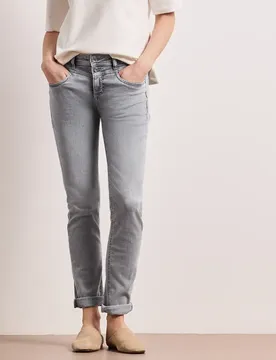 Mid Waist Slim Leg Jeans mit Turn-Up female Grau