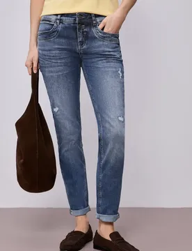 Jeans im Destroyed Look female Blau