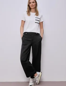 Wide Leg Hose mit Knopfdetail Schwarz