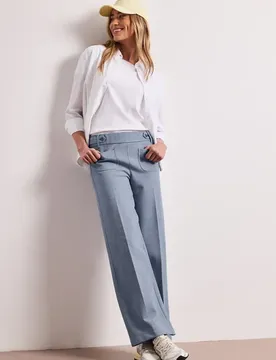 Wide Leg Hose mit Knopfdetails Blau