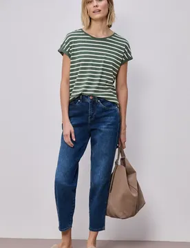 Dropped Shoulder Shirt mit Streifen female Grün