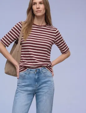 Kurzarm T-Shirt mit Streifenmuster female Rot