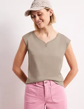 Shirt mit gerundetem V-Ausschnitt female Beige