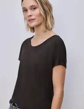Dropped Shoulder Shirt im Leinen-Look female Braun