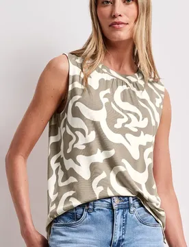 Top mit Rundhals und Grafikprint female Beige