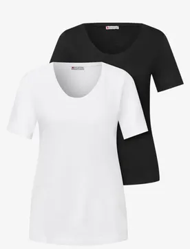 Basic T-Shirt mit Kurzarm im 2er-Pack female Multicolour Weiß Schwarz