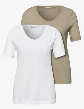 Basic T-Shirt mit Kurzarm im 2er-Pack female Multicolour Weiß Beige