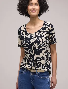 Kurzarm T-Shirt mit abstraktem Print female Blau