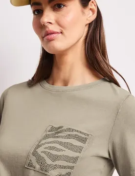 Shirt mit Rundhals und Schmucksteinen female Beige